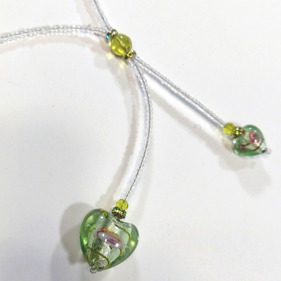 Rare! Vintage Glass Bead Heart Pendant Choker Necklace - Picture 4 of 8